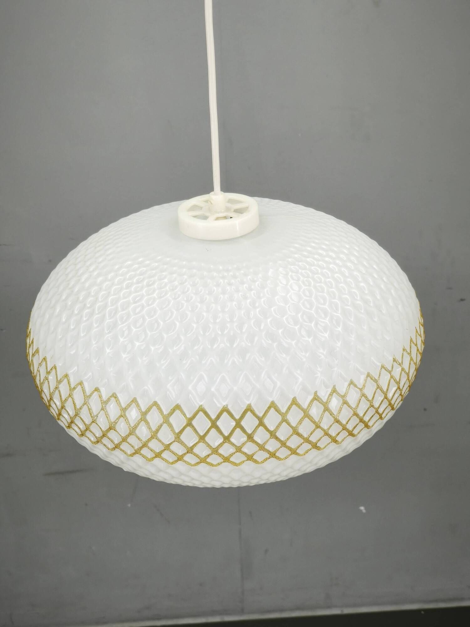 Czechoslovak Opaline Glass and Gold Pendant Light, 1970s