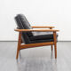 Fauteuil en teck et cuir, vintage, style scandinave