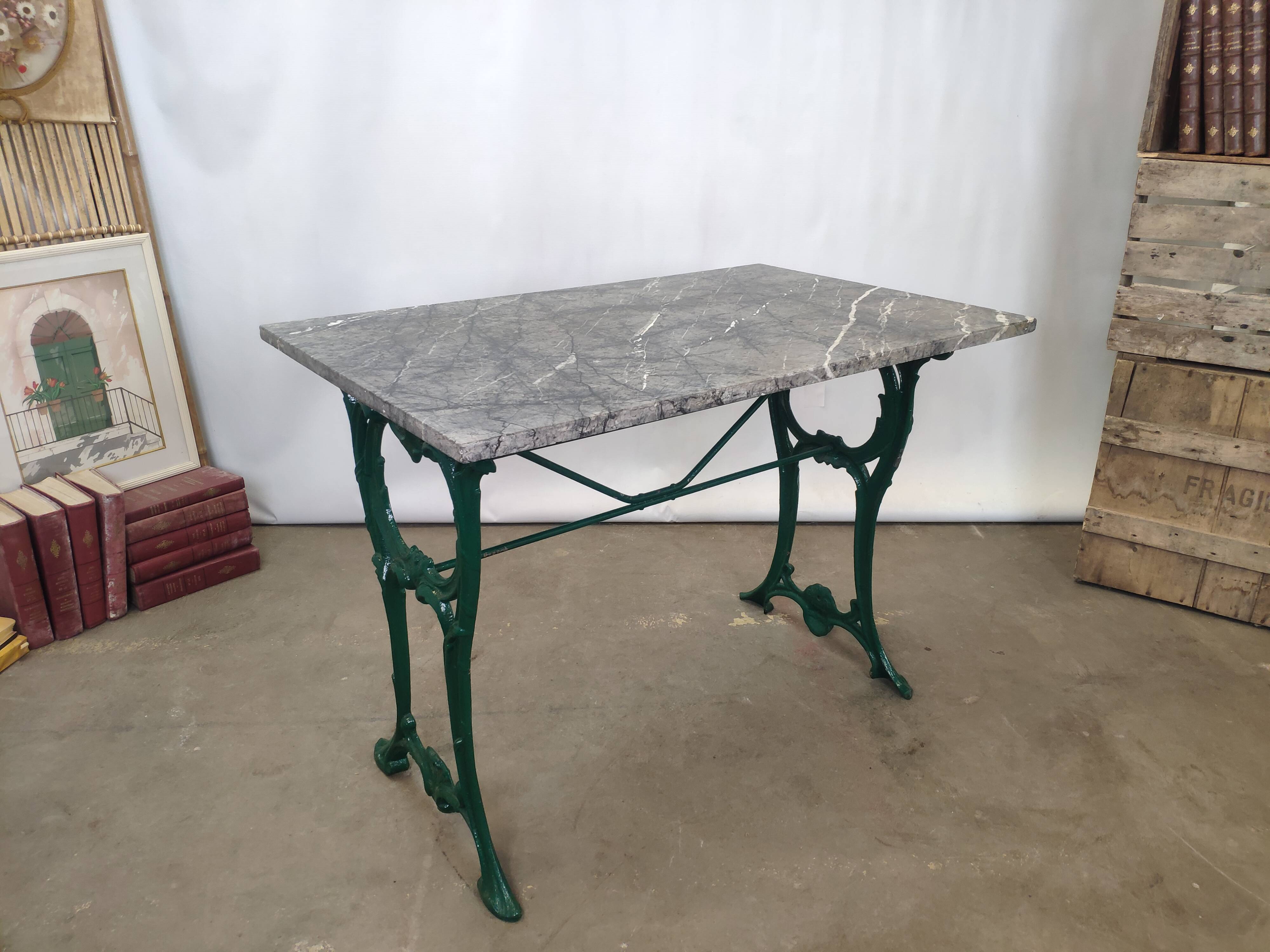 Wrought iron bistro table and vintage grey marble