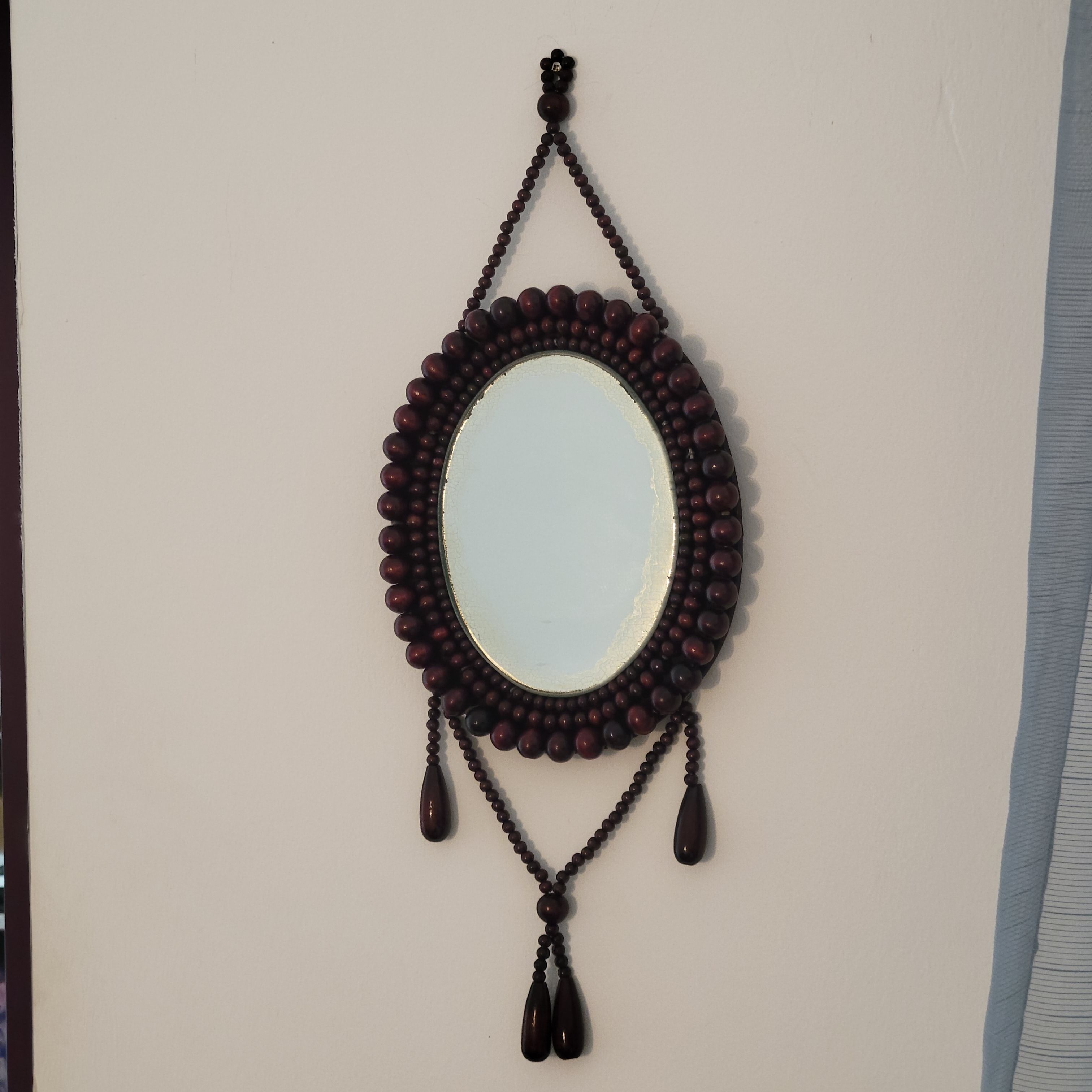 Miroir vintage bohème en perles de bois