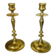 Old pair of turned brass candlesticks