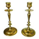 Old pair of turned brass candlesticks