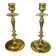 Old pair of turned brass candlesticks