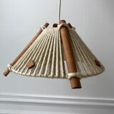 Scandinavian suspension lamp in wood and wool made in gdr 60s