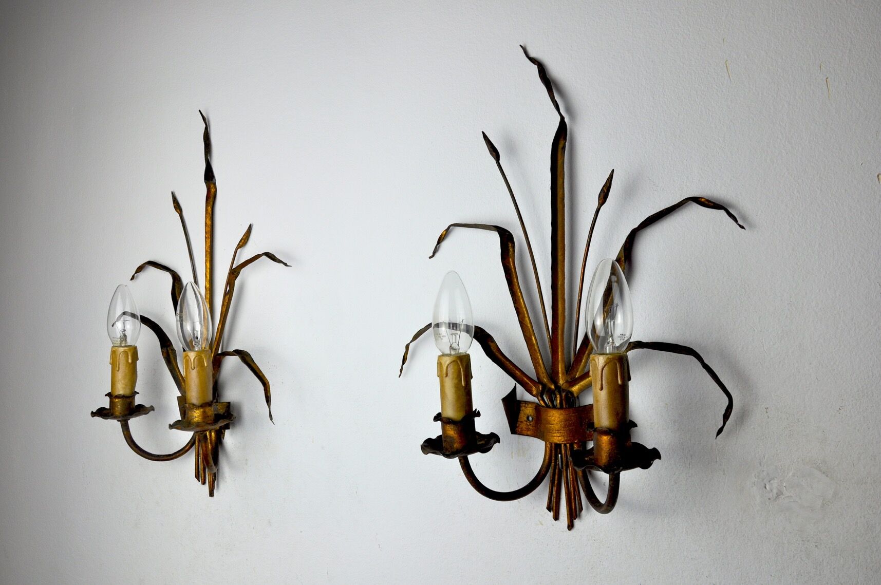 Pair of floral wall lamps by Ferro Arte, Spain, 1960