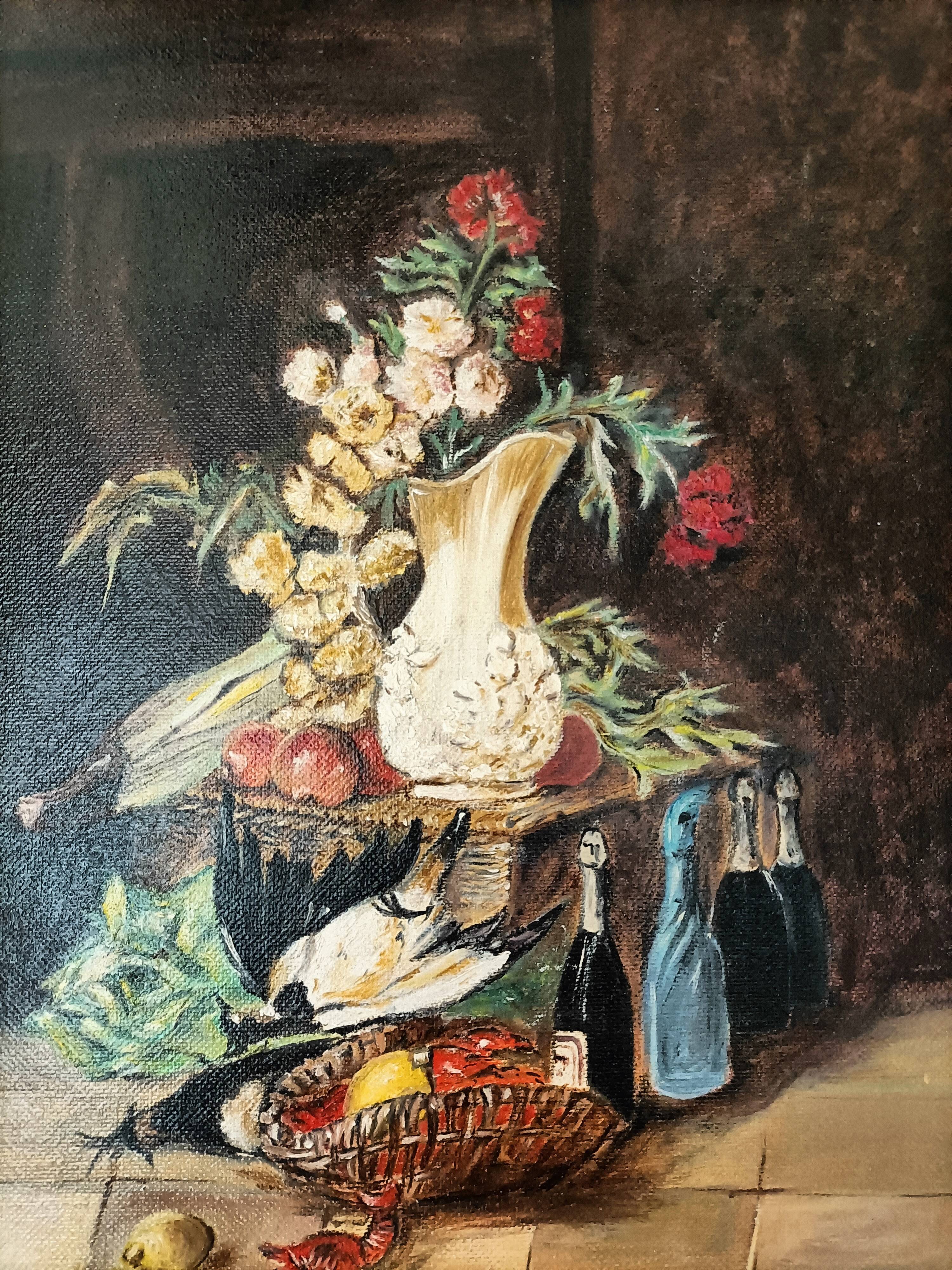 Oil painting on canvas still life signed