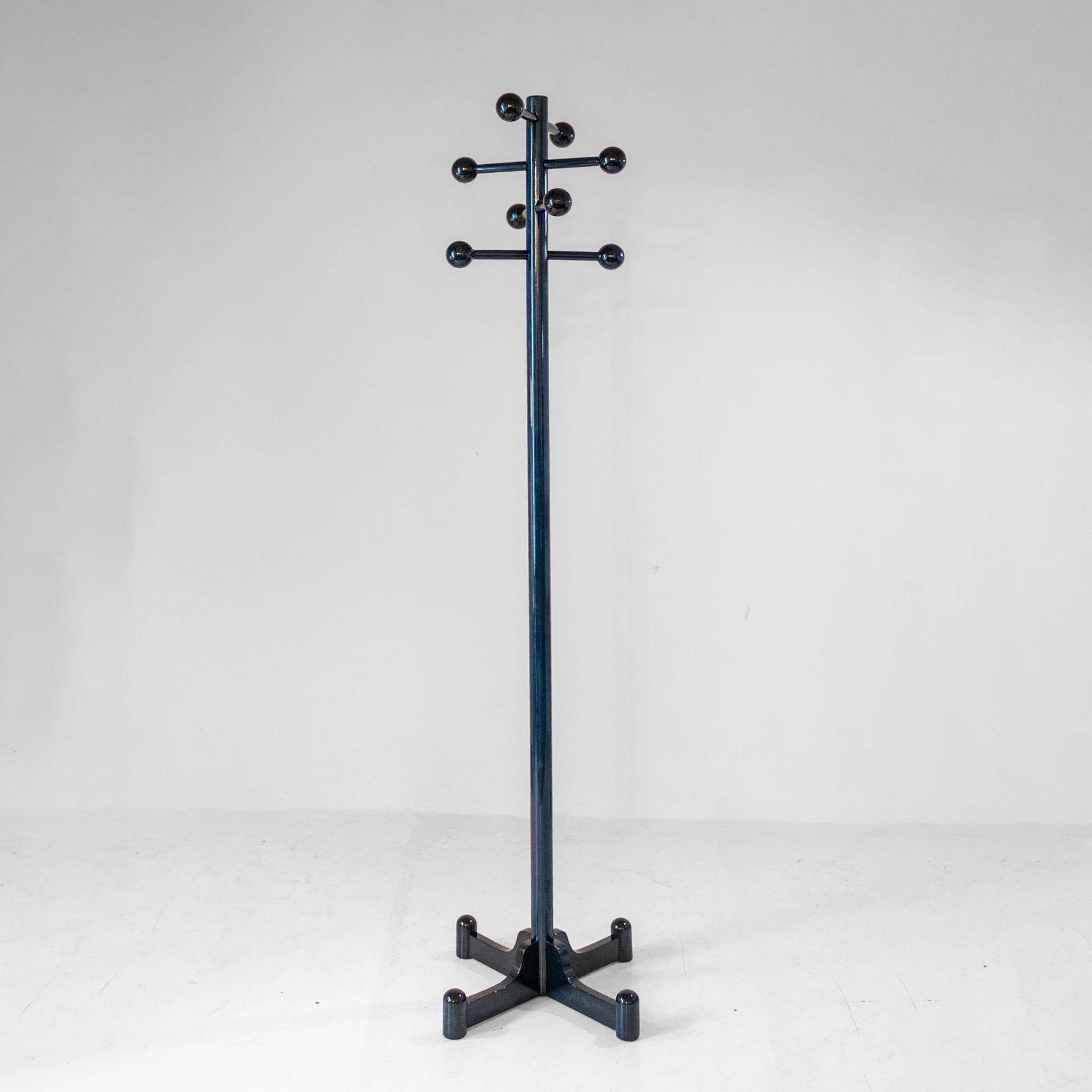 1970s Italian Modern Dark Green Glazed Wood Coat Rack