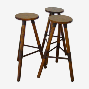 Ensemble de 3 tabourets de bar industriels vintage