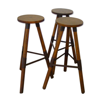 Set of 3 vintage industrial bar stools