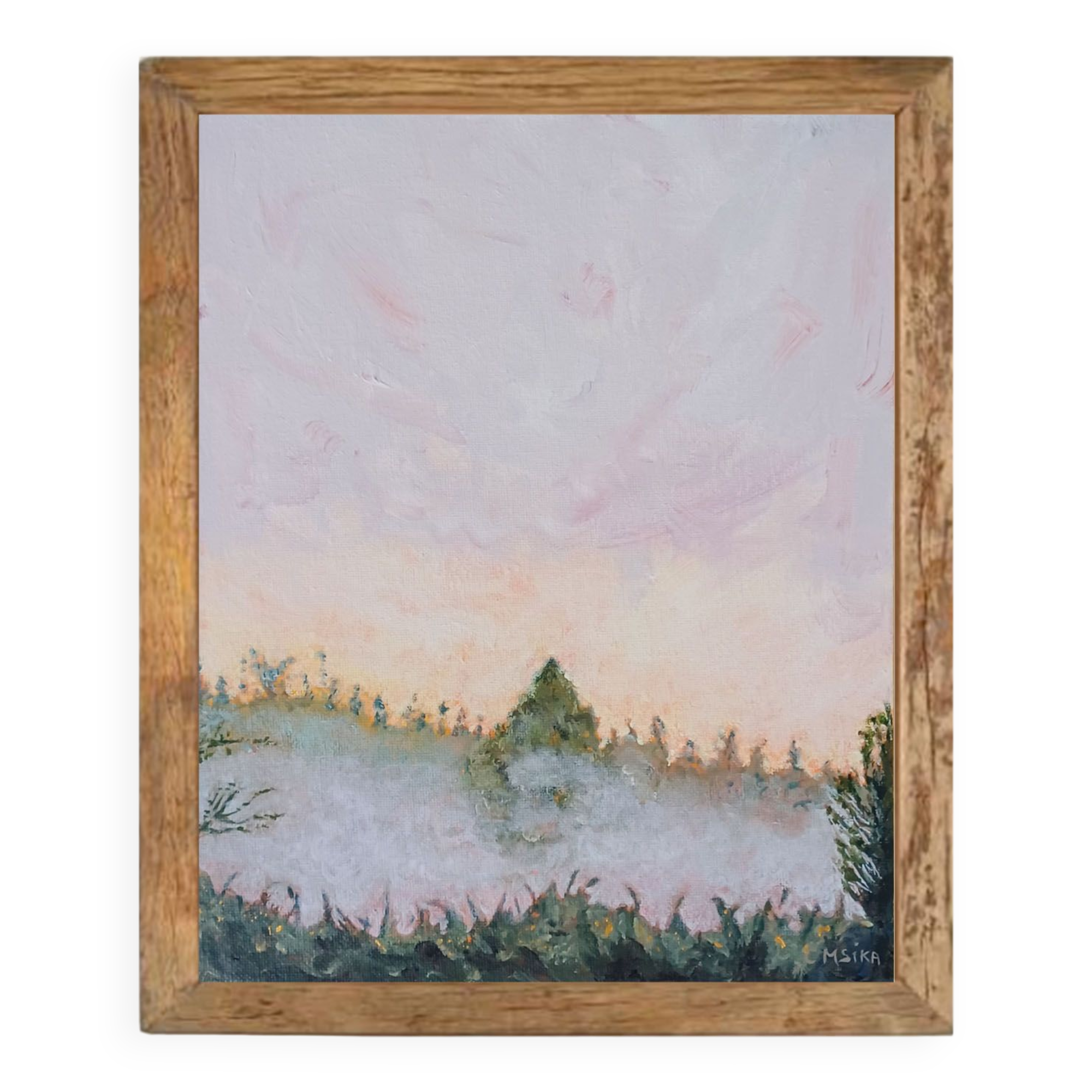 Peinture, l'arbre et la brume.