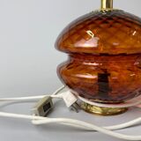 1960's Glass & Brass Table Lamp by Jablonec Glassworks, Czechoslovakia