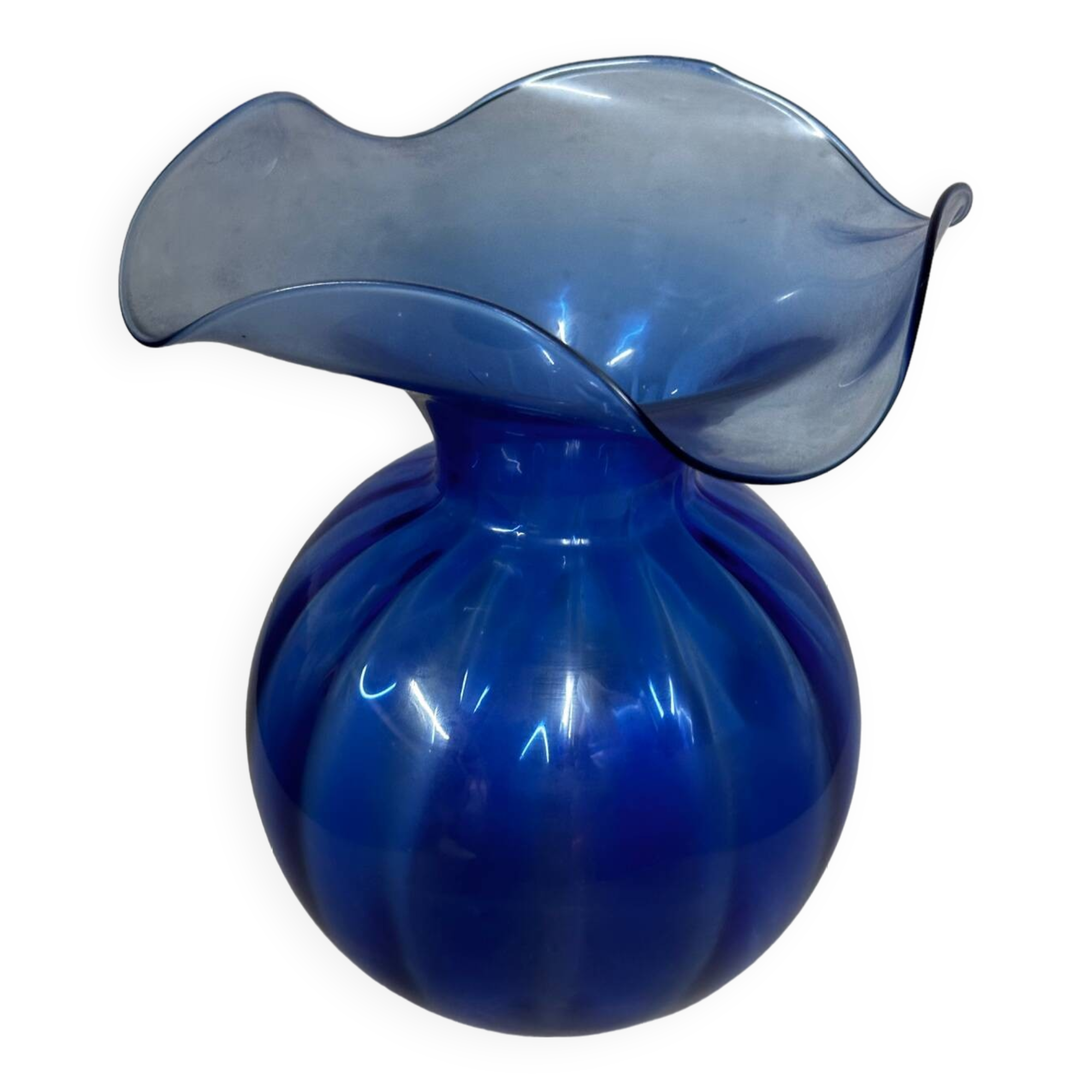 Lancel style cobalt blue vase - ball shape and collar h 25 cm