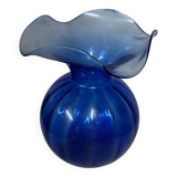 Lancel style cobalt blue vase - ball shape and collar h 25 cm