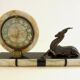 French Art Deco Clock Marble Onyx & Brass With A Bronzed Spelter Gazelle