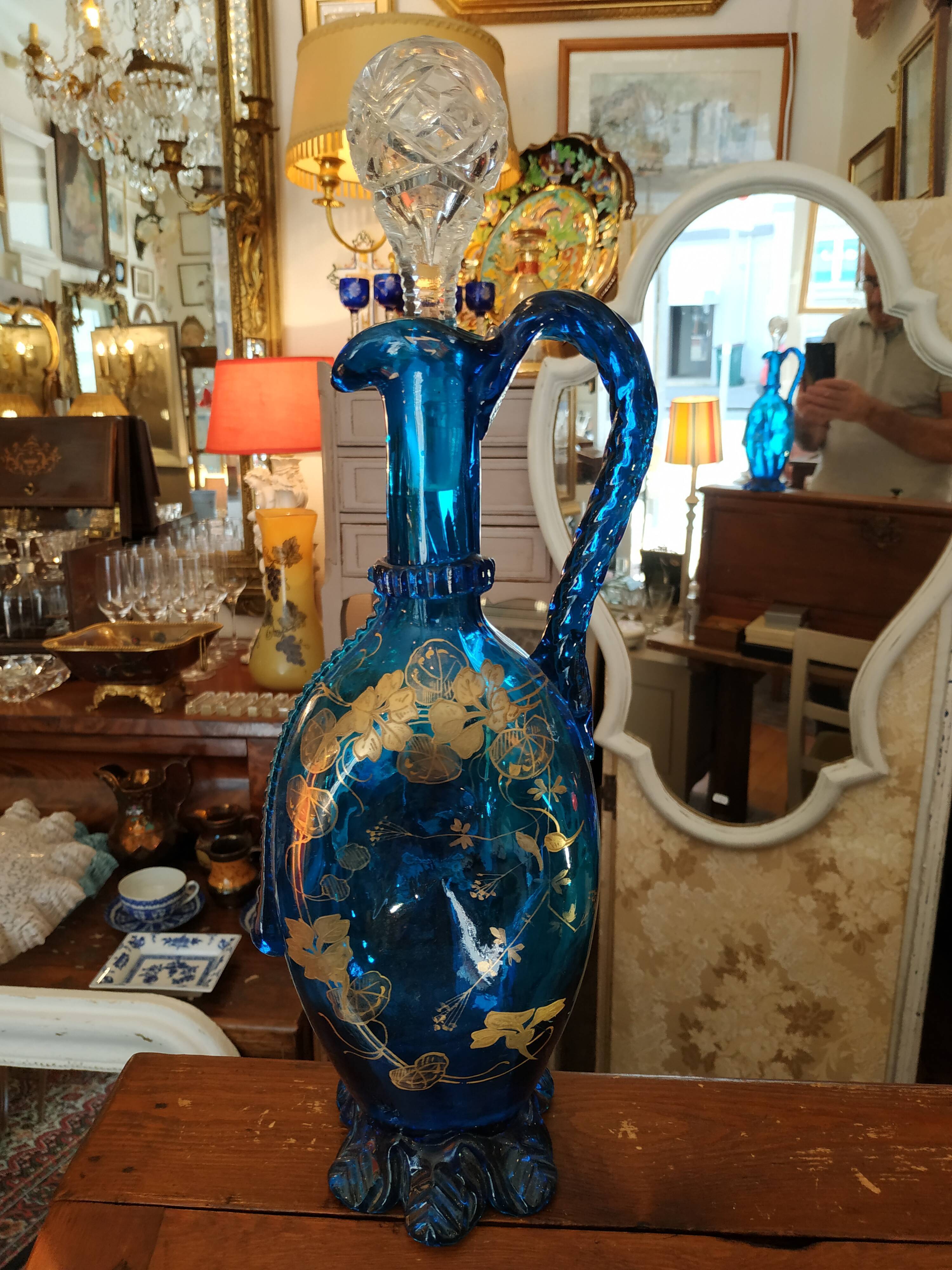 Blue and gold Murano carafe