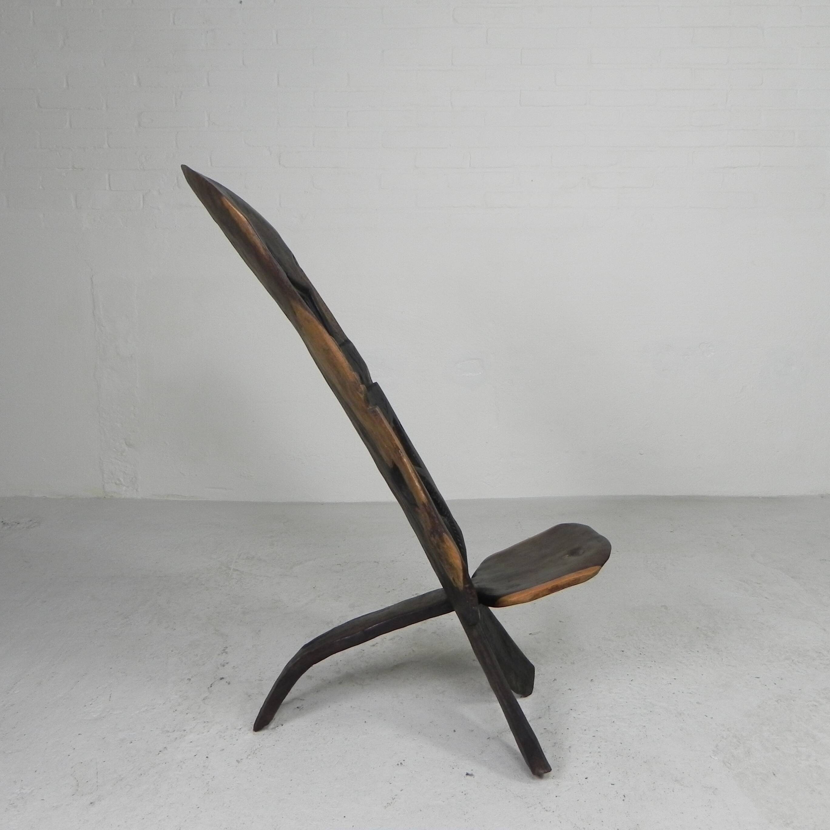 Solid ebony Makonde Palaver chair, 1970s