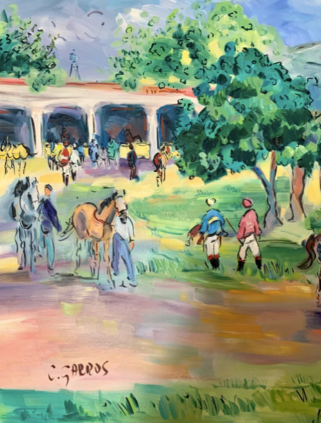 Oil on canvas "The Hippodrome" signed Catherine Garros