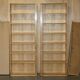 Pair of large open bookshelves in satin birch and walnut, height 2.5 m.