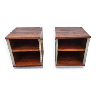 Pair of vintage aluminium and wood bedside tables