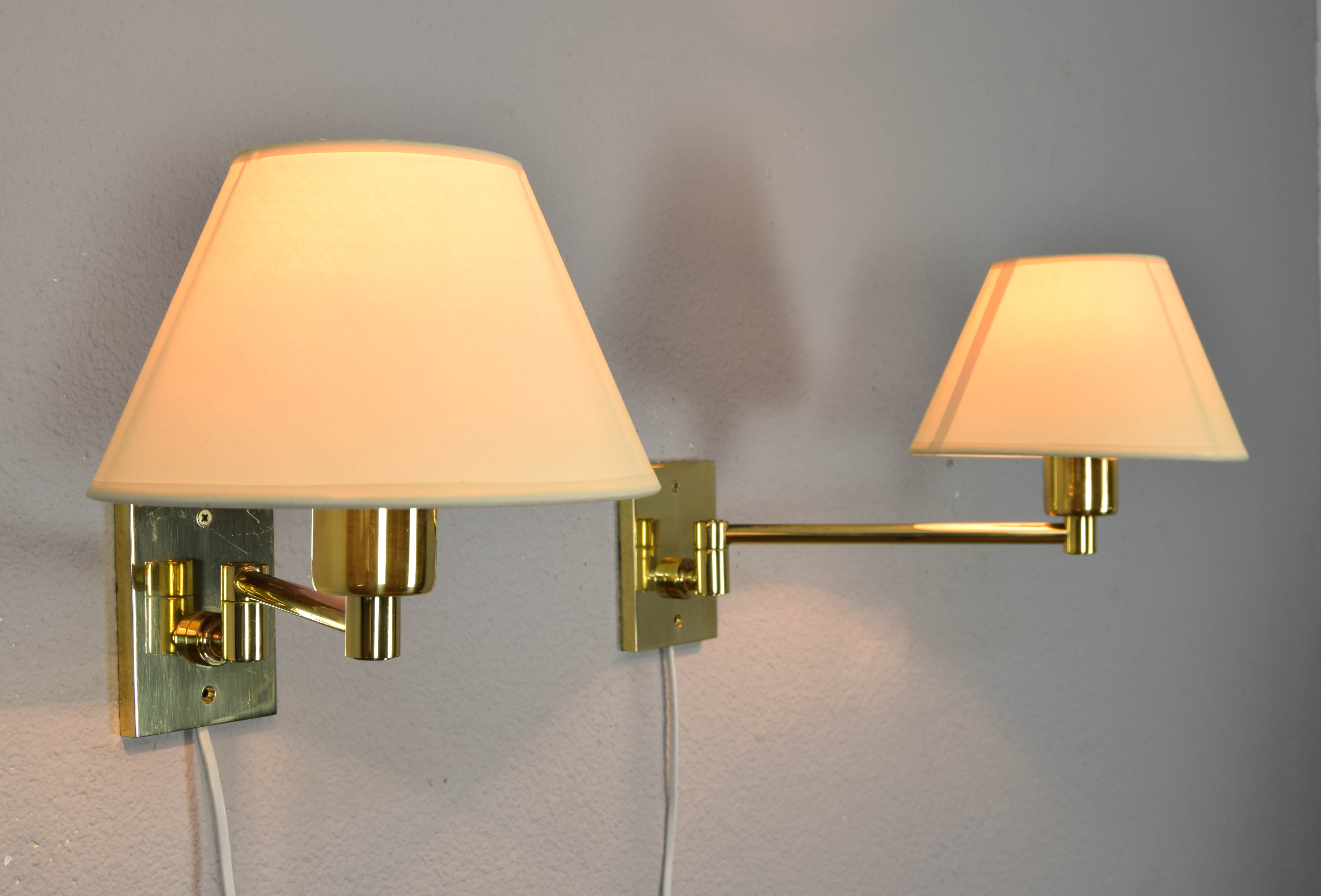 Two MidCentury Simple Swivel Arm Brass Sconce by George W. Hansen for Metalarte