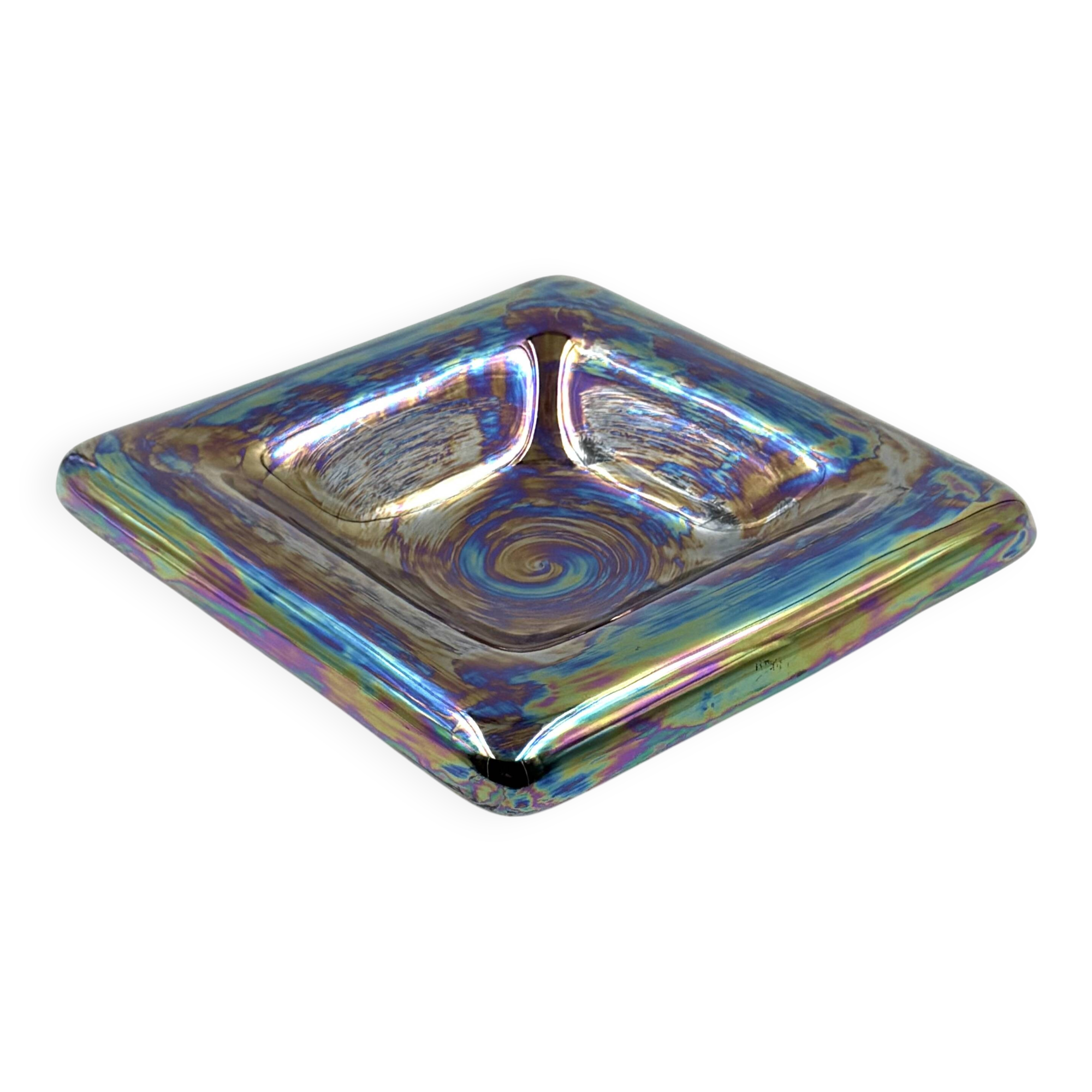 Mid-century modern iridescent ceramic ashtray/ vide poche, Paoli Italy 1970