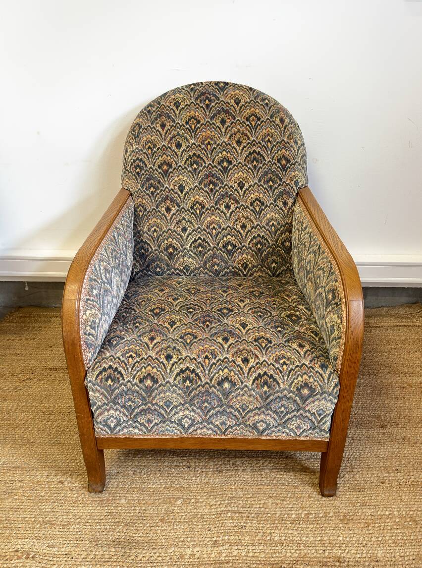 Vintage Art Deco club chair in curved wood