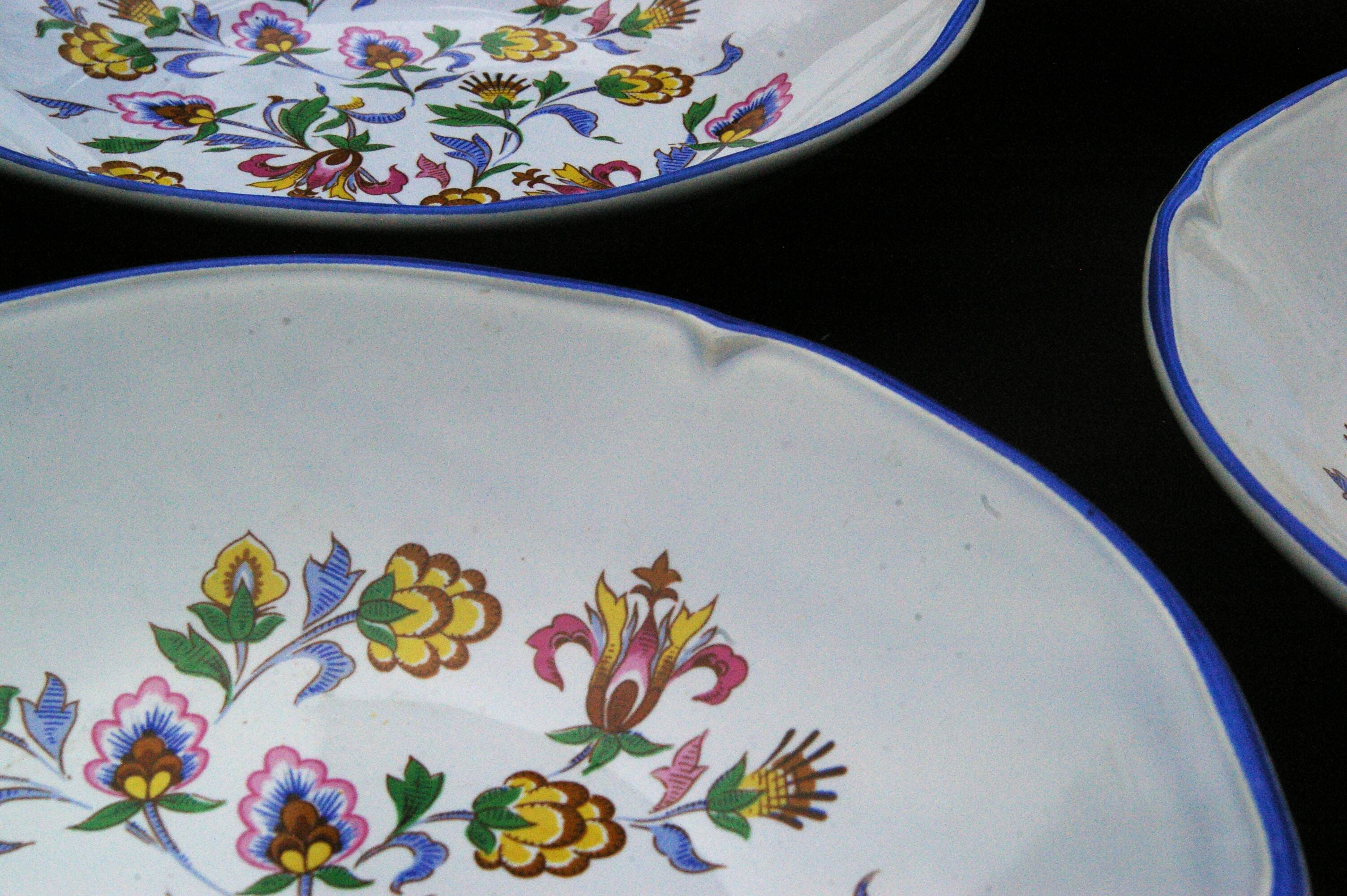6 Gien earthenware soup plates - Floral decoration - 1970s/80s