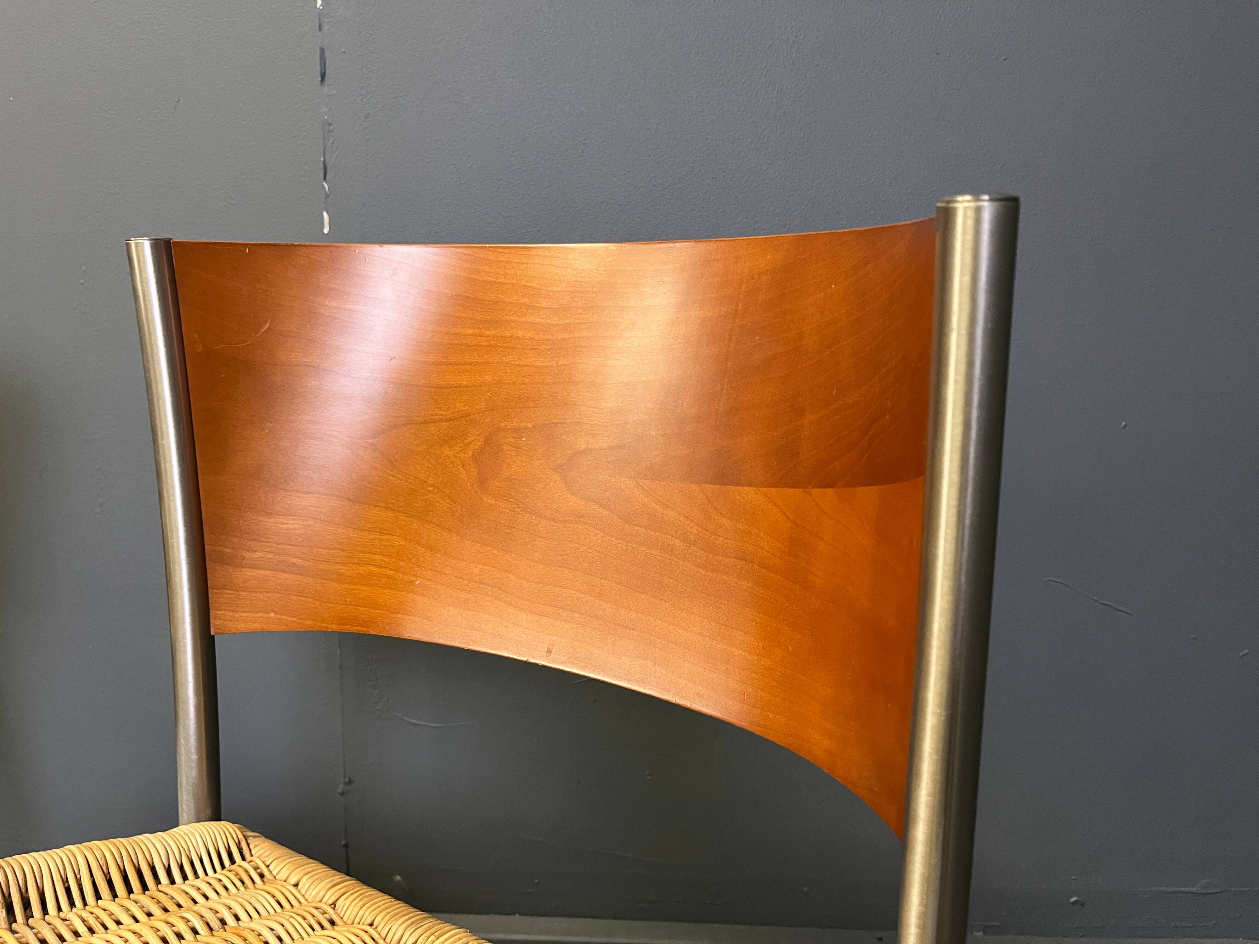 Chaises de salle à manger vintage en osier et chrome, années 1980