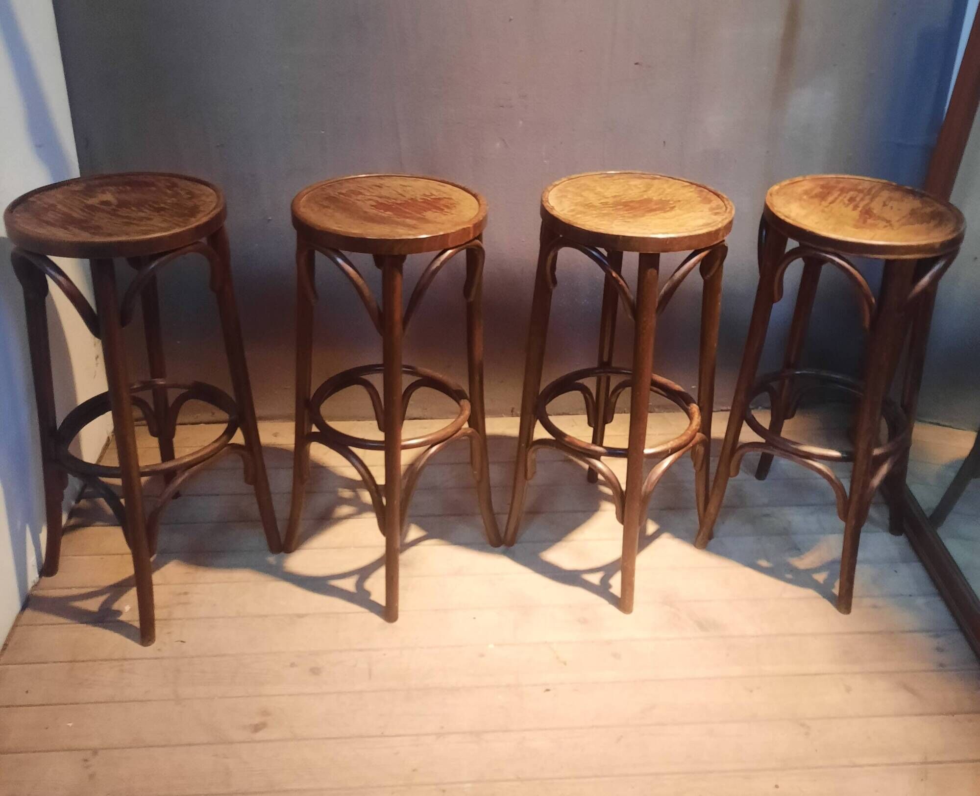 Set of 4 bar stools in "Thonet" style.