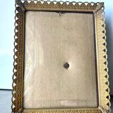 Cadre photo vintage en métal doré 19,5 cm x 15,5 cm verre CONVEXE