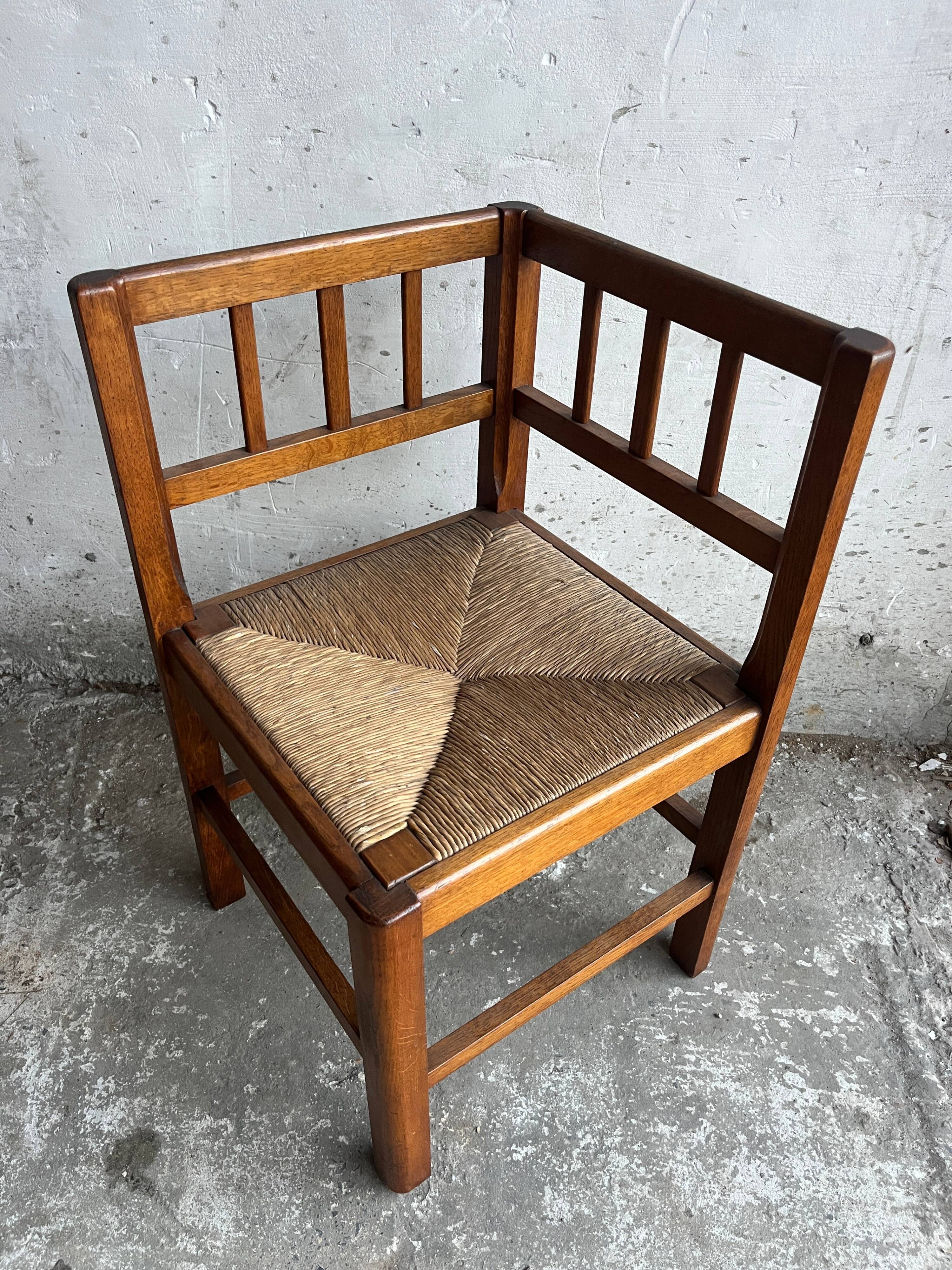 Set of 4 brutalist oak armchairs, 1950s
