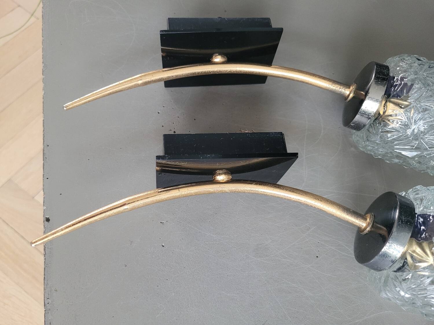 Pair of vintage molded glass wall sconces