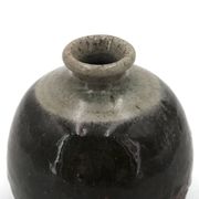 Wabi-sabi round vase in stoneware with green glazing, 1970s ceramics.