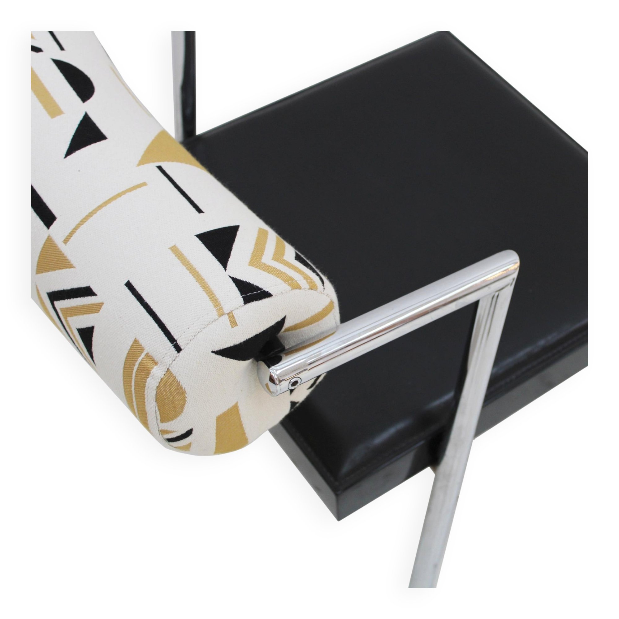 Set of Four Italian Chairs Edited by Saporiti. Jacquard Back and Leather Seat