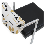 Set of Four Italian Chairs Edited by Saporiti. Jacquard Back and Leather Seat