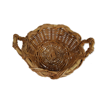 Large rattan basket, old Provençal work, Diameter: 40 cm