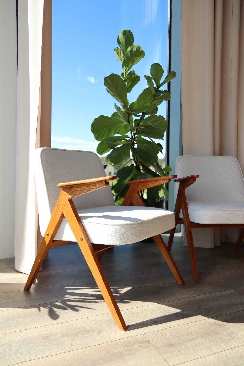 Ensemble de 2 fauteuils vintage en tissu bouclé, années 60