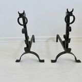 Pair of zoomorphic chenets " bull's head " 40s