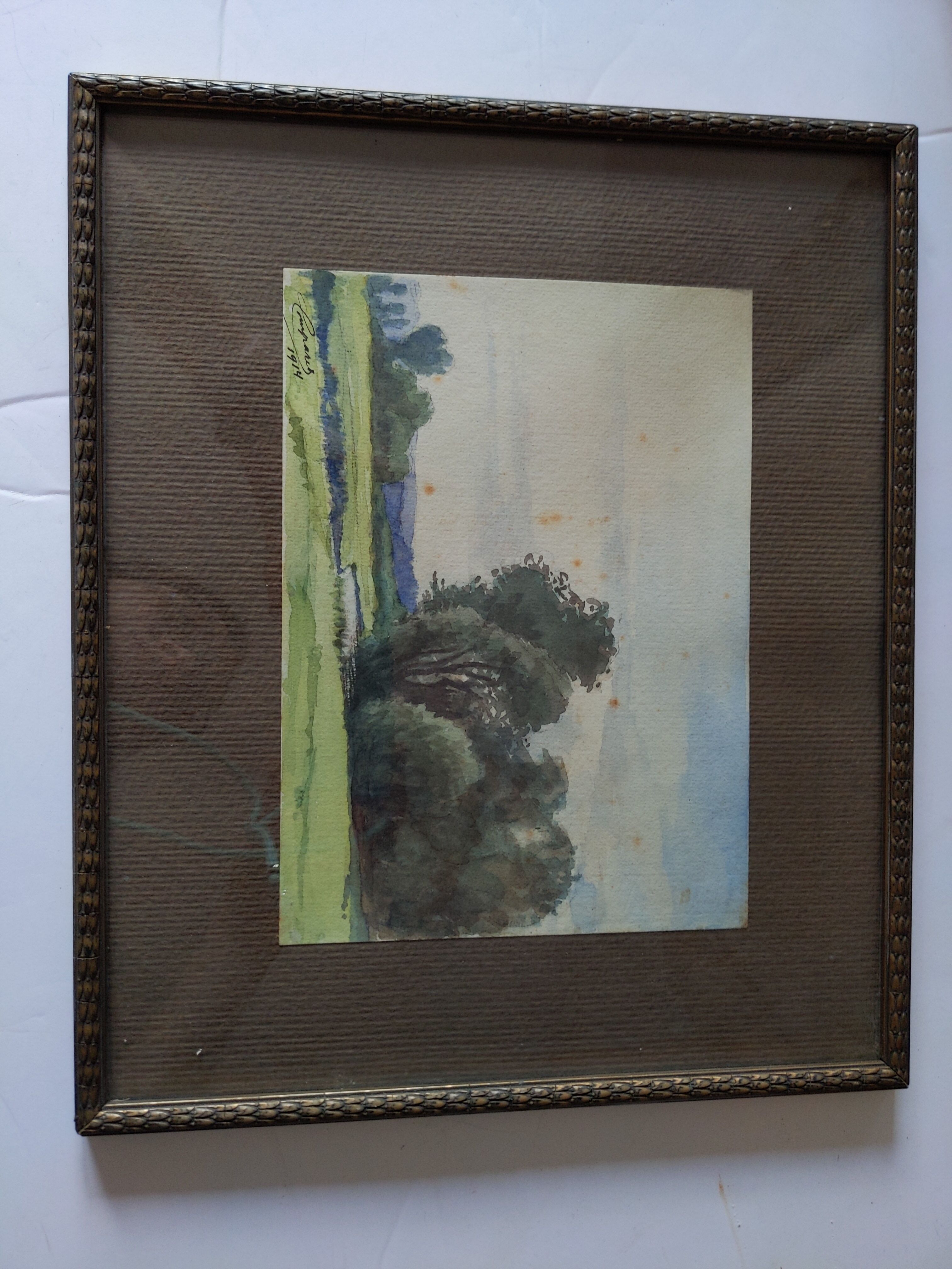 Old painting signed gilded wood frame
