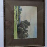 Old painting signed gilded wood frame