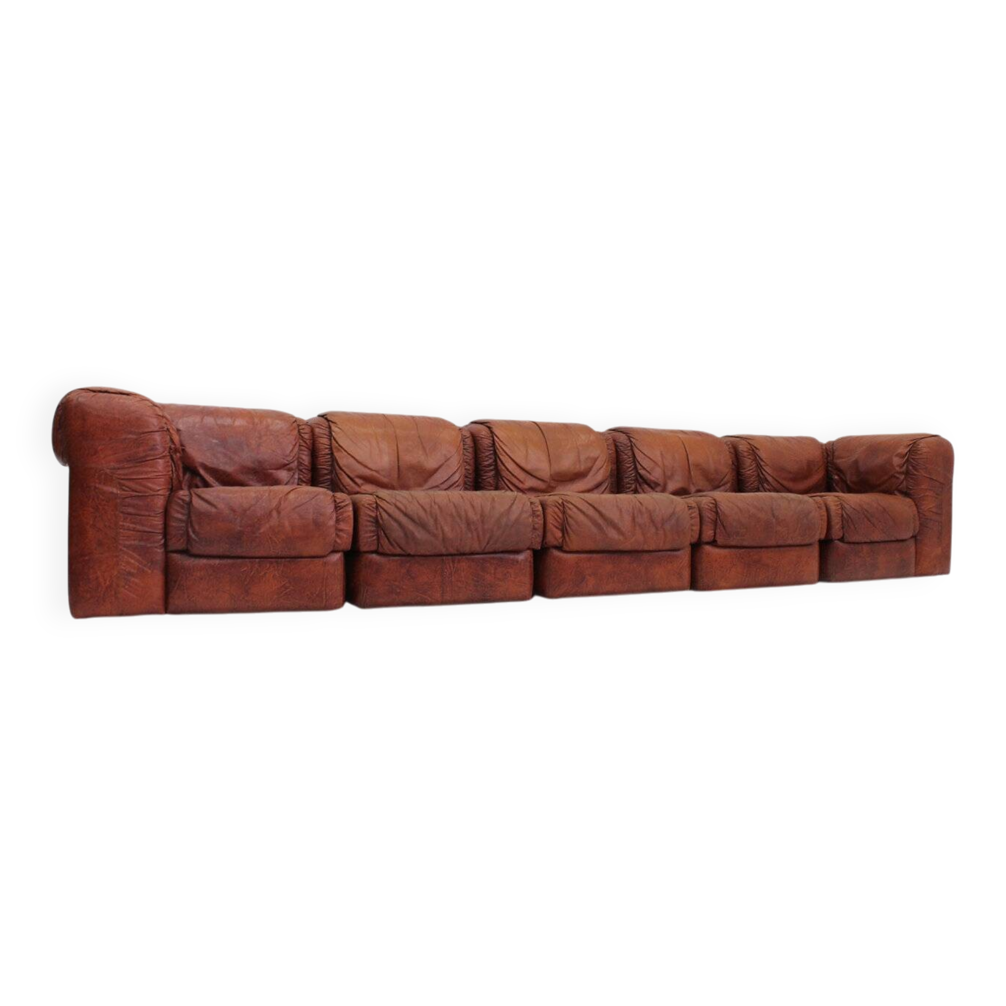 Vintage Seven Salotti modular sofa in cognac leather, Italy 1970s