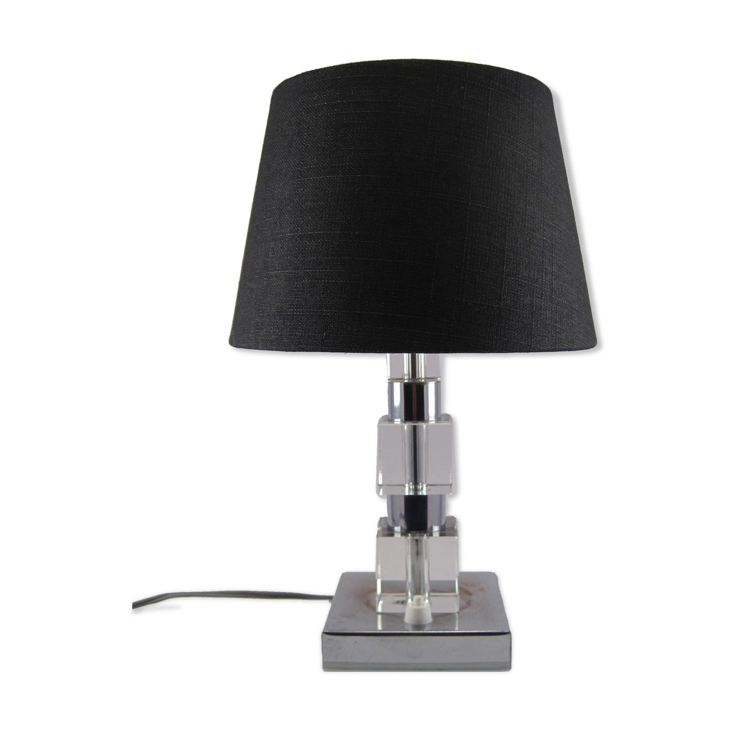 Modernist seventies table lamp 1970 cubes cut glass and chrome metal cylinders