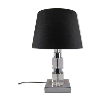 Modernist seventies table lamp 1970 cubes cut glass and chrome metal cylinders
