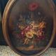 Peinture huile sur panneau ovale fleurs