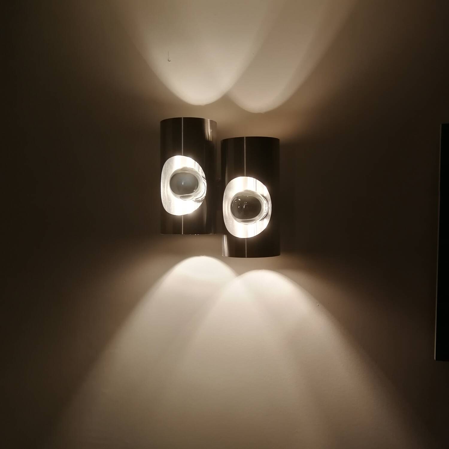 Set of Oxar brand wall lights in chromed steel