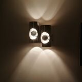 Set of Oxar brand wall lights in chromed steel