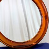 Miroir rond vintage en plexiglas orange Space Age 1970