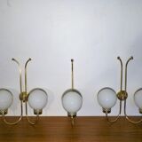 Trio of applique art deco brass and opaline. 1940