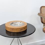 Italian Burl Wood & Steel Ashtray in the Style of Tomasso Barbi, 1970s
