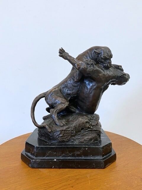 Bronze animalier, two fighting panthers by Georges Gardet, 1920